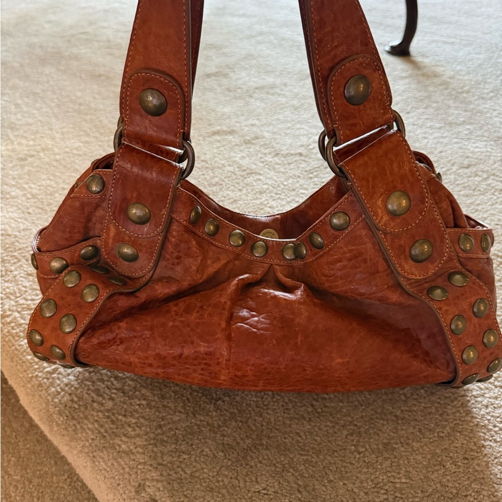 Vintage Kooba Distressed Leather Studded Hobo Bag Y2K Boho